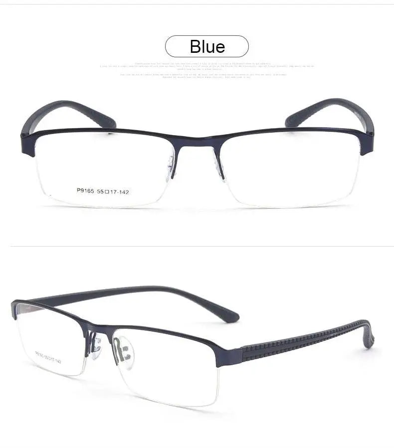 Men's Square Semi-Rimless Alloy Prescription Glasses P9165 — view 10 | Rx Spectacle