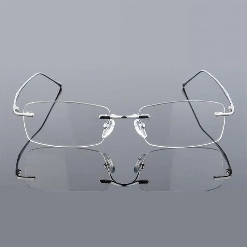 Men's Rectangular Rimless Titanium Prescription Glasses 632 — view 4 | Rx Spectacle