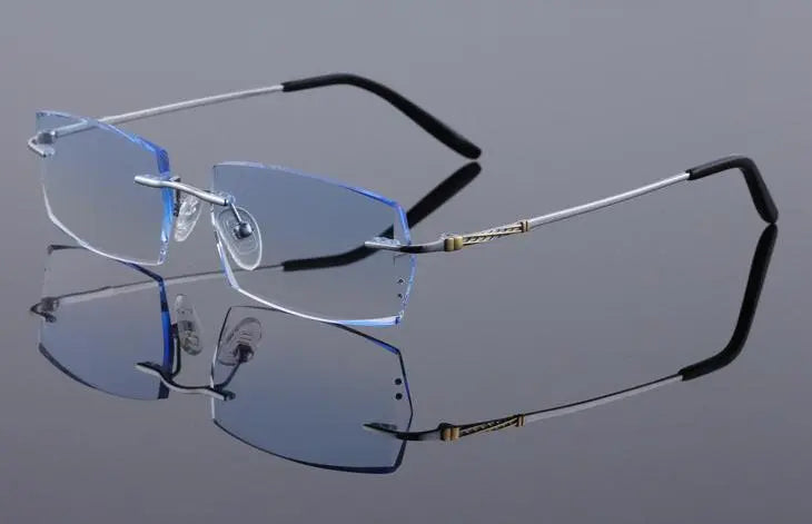 Men's Rectangular Rimless Titanium Prescription Glasses 8036 — view 10 | Rx Spectacle