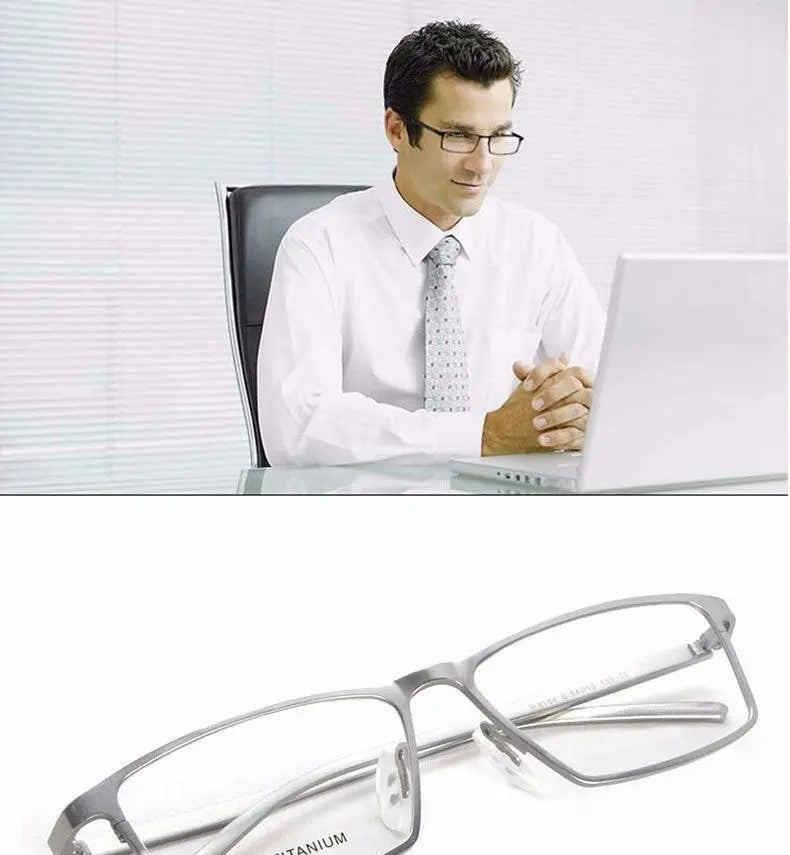 Men's Square Full Rim Titanium Prescription Glasses P8184 — view 22 | Rx Spectacle