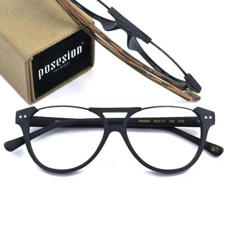 Unisex Round Full Rim Wood Double Bridge Prescription Glasses Ps5056 — view 7 | Rx Spectacle