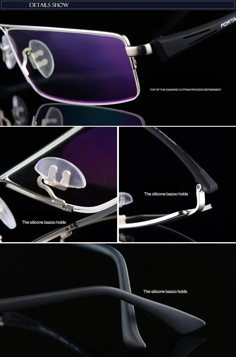 Men's Rectangular Semi-Rimless Alloy Prescription Glasses P8157 — view 15 | Rx Spectacle