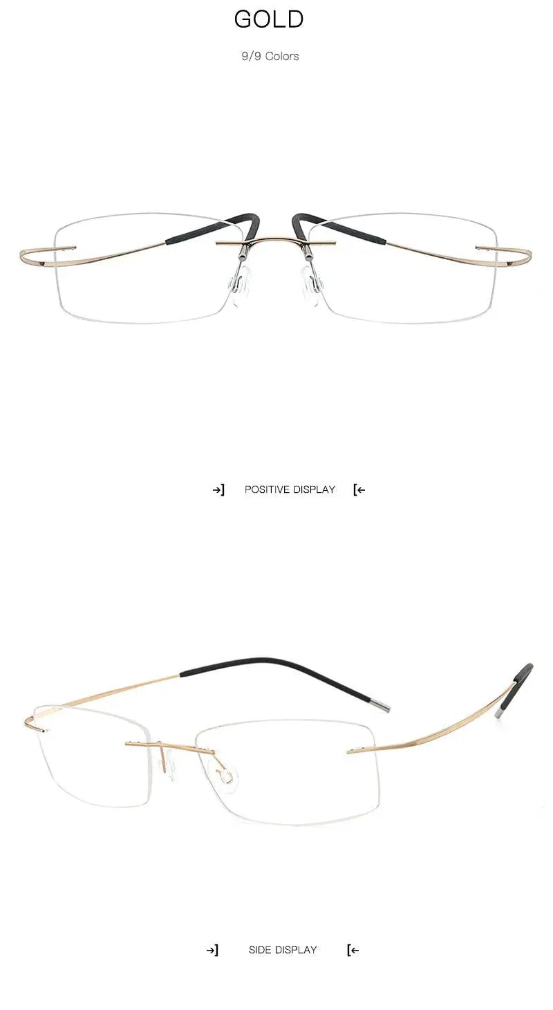 Unisex Rectangular Rimless Titanium Prescription Glasses — view 24 | Rx Spectacle