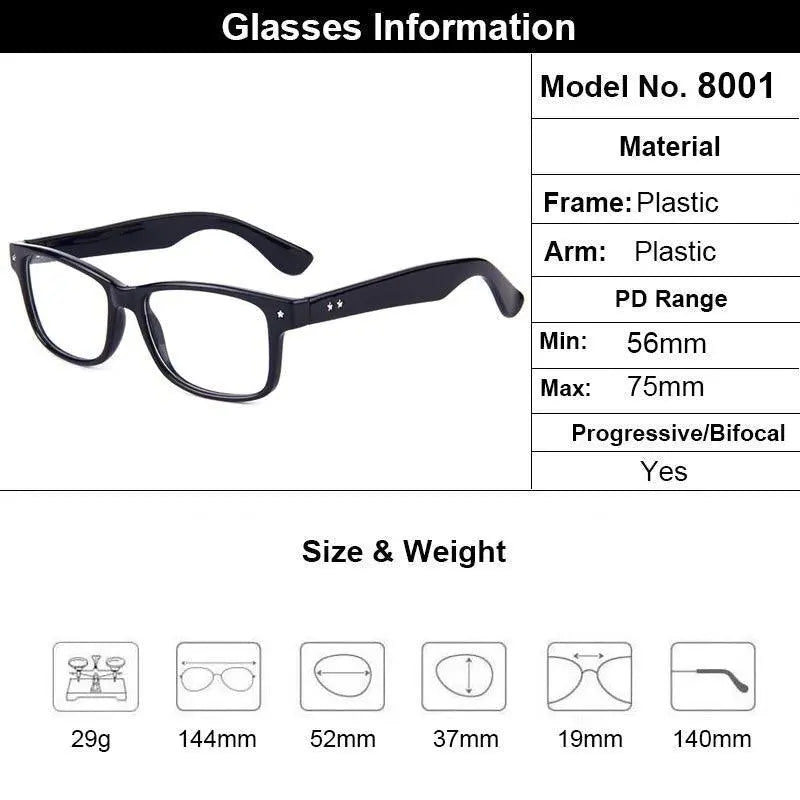 Unisex Full Rim Plastic Prescription Glasses T8001 — view 6 | Rx Spectacle