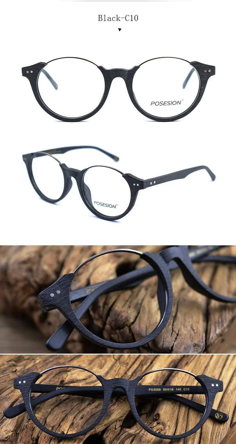 Unisex Round Full Rim Wood Prescription Glasses Ps5059 — view 10 | Rx Spectacle