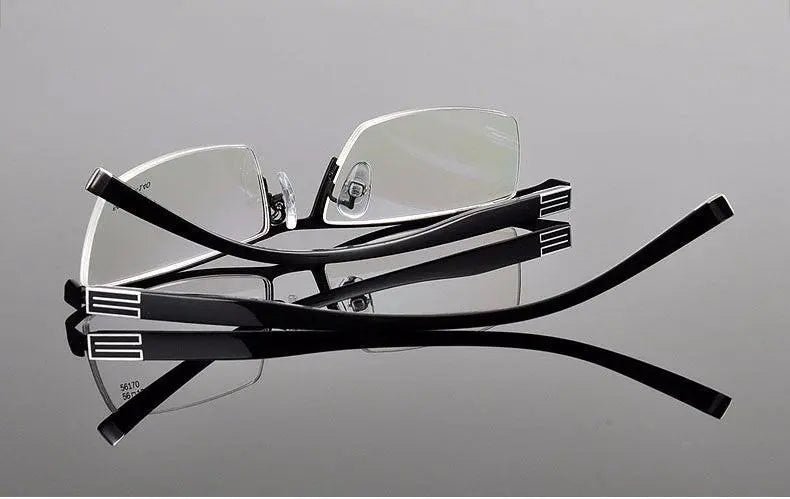 Men's Rectangular Semi-Rimless Titanium Prescription Glasses 56170 — view 12 | Rx Spectacle