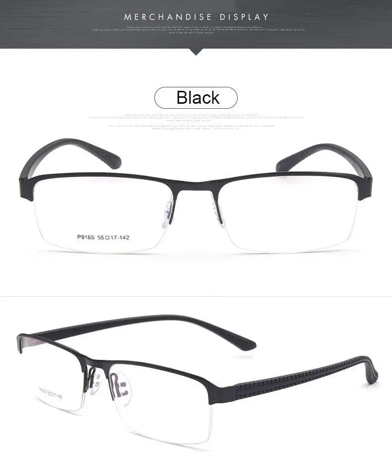 Men's Square Semi-Rimless Alloy Prescription Glasses P9165 — view 9 | Rx Spectacle
