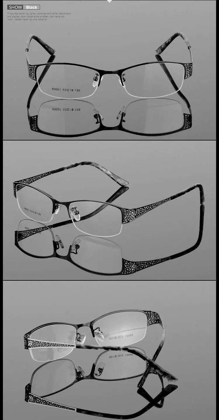 Women's Rectangular Semi-Rimless Alloy Prescription Glasses 99001 — view 8 | Rx Spectacle