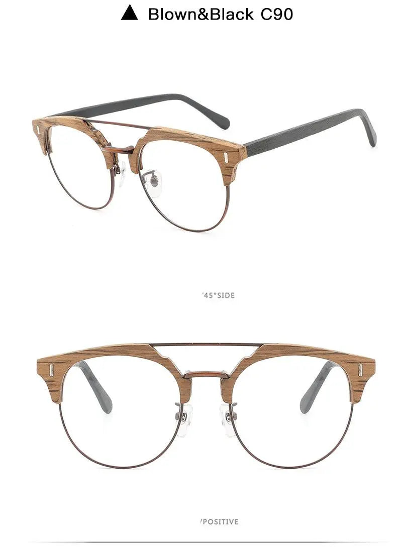Unisex Round Full Rim Wood Prescription Glasses Bc01 — view 18 | Rx Spectacle