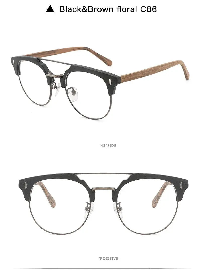 Unisex Round Full Rim Wood Prescription Glasses Bc01 — view 22 | Rx Spectacle