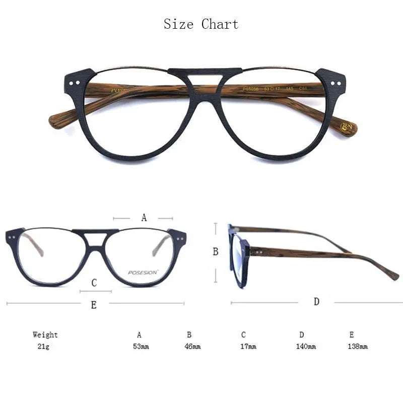 Unisex Round Full Rim Wood Double Bridge Prescription Glasses Ps5056 — view 9 | Rx Spectacle