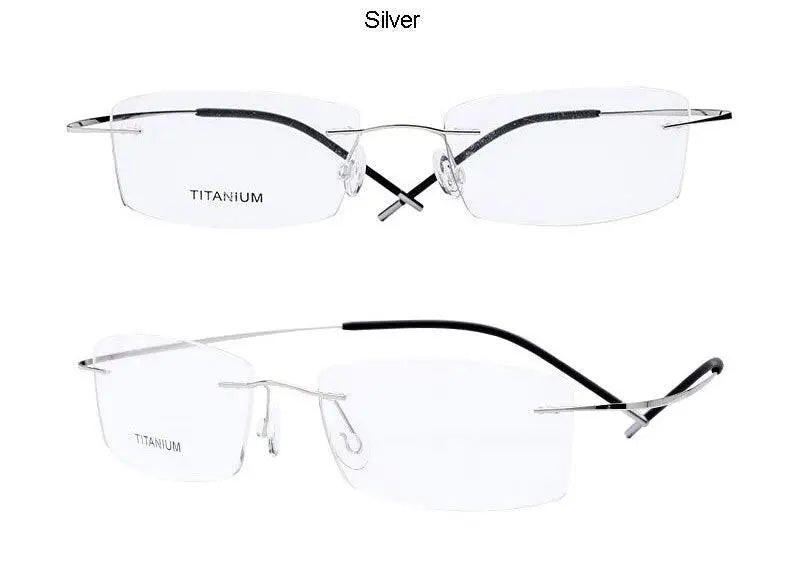 Unisex Rimless Titanium Prescription Glasses E1055 — view 13 | Rx Spectacle