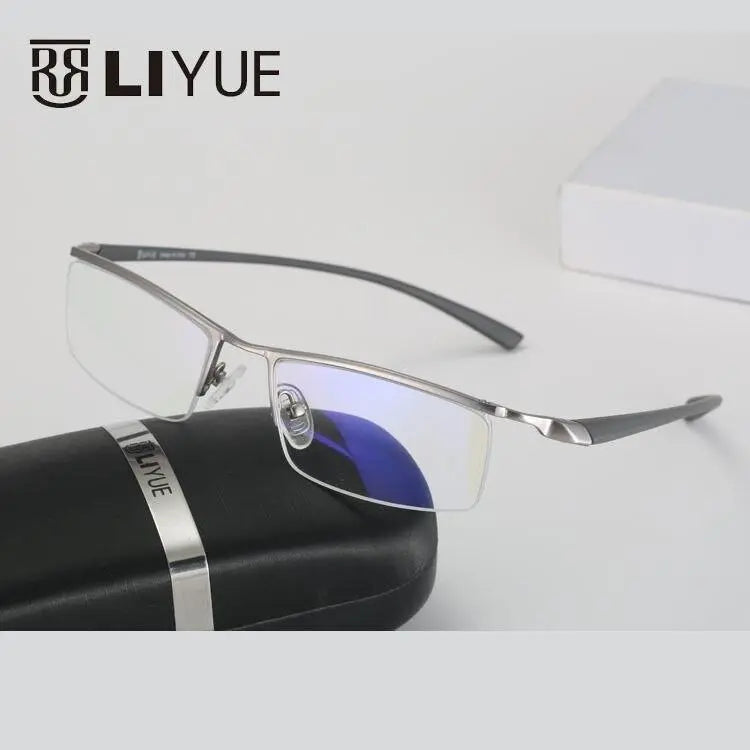 Men's Square Semi-Rimless Alloy Prescription Glasses 8199 — view 5 | Rx Spectacle