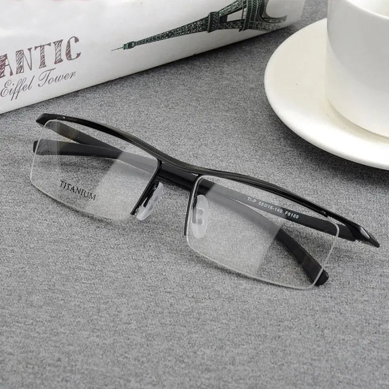 Men's Browline Semi-Rimless Titanium Prescription Glasses P8189 — view 1 | Rx Spectacle
