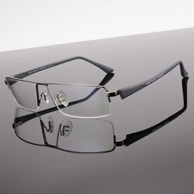 Men's Rectangular Semi-Rimless Alloy Prescription Glasses P8157 — view 3 | Rx Spectacle