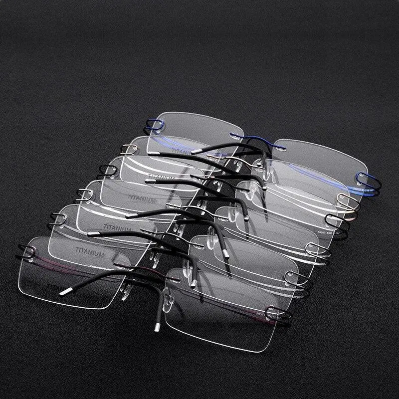 Unisex Rectangular Rimless Titanium Prescription Glasses 50003 — view 6 | Rx Spectacle