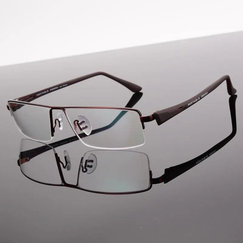Men's Rectangular Semi-Rimless Alloy Prescription Glasses P8157 — view 22 | Rx Spectacle
