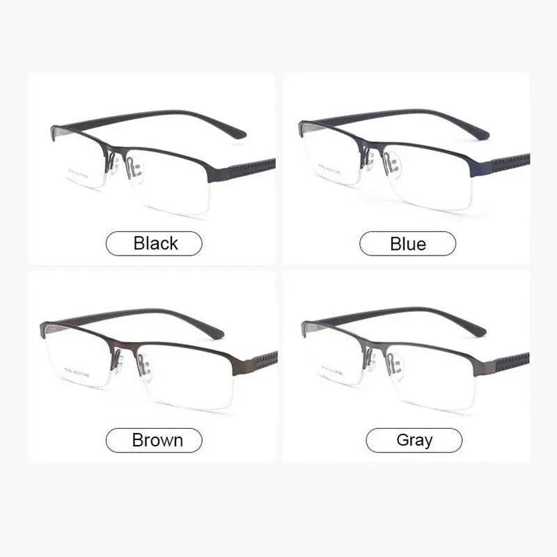 Men's Square Semi-Rimless Alloy Prescription Glasses P9165 — view 4 | Rx Spectacle