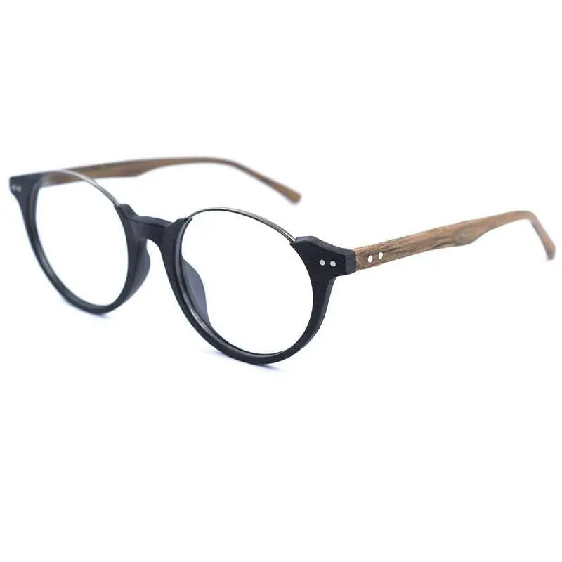 Unisex Round Full Rim Wood Prescription Glasses Ps5059 — view 4 | Rx Spectacle