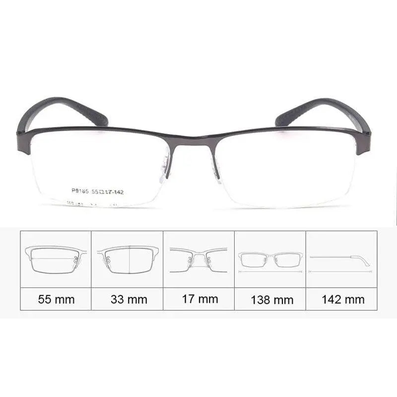 Men's Square Semi-Rimless Alloy Prescription Glasses P9165 — view 6 | Rx Spectacle