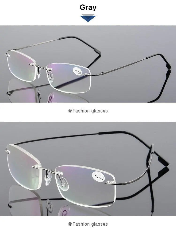 Unisex Rectangular Rimless Alloy Reading Glasses 1 — view 9 | Rx Spectacle