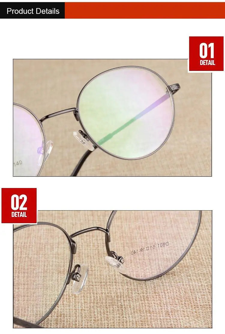 Unisex Round Full Rim Alloy Prescription Glasses J801 — view 8 | Rx Spectacle
