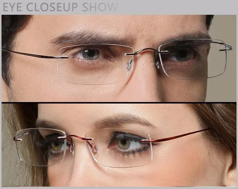 Unisex Square Rimless Titanium Prescription Glasses R522 — view 8 | Rx Spectacle