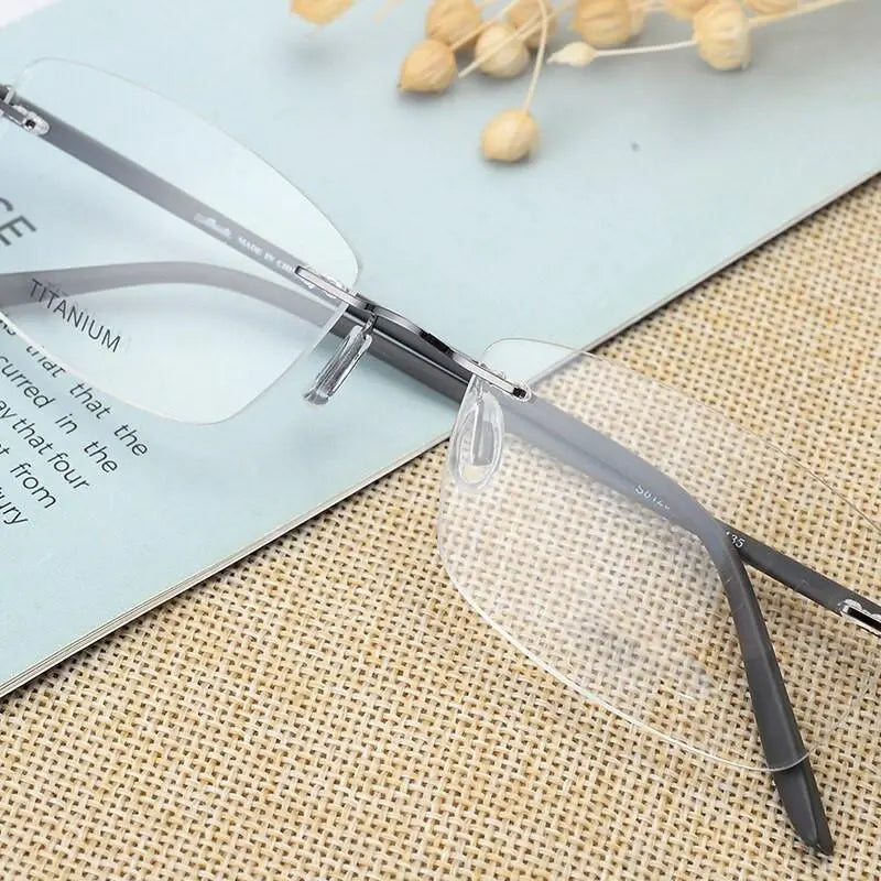 Unisex Rectangular Rimless Alloy Prescription Glasses Rw003 — view 3 | Rx Spectacle