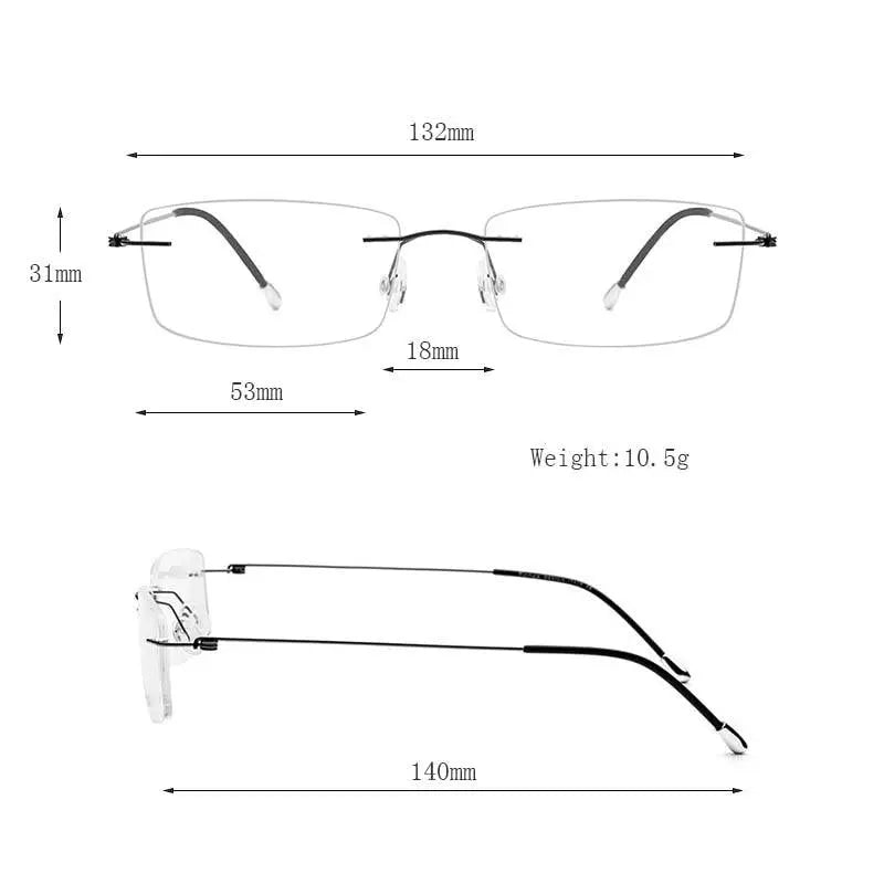 Women's Rectangular Rimless Titanium Prescription Glasses P8361 — view 10 | Rx Spectacle