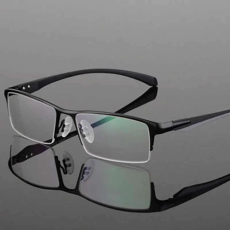 Men's Rectangular Semi-Rimless Titanium Prescription Glasses 9065 — view 2 | Rx Spectacle