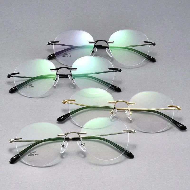Unisex Round Rimless Titanium Prescription Glasses S7057 — view 3 | Rx Spectacle