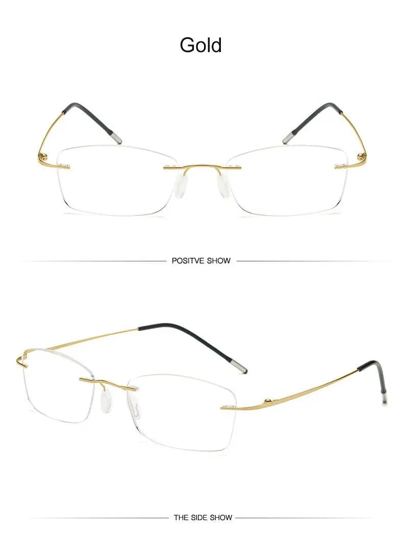 Unisex Rectangular Rimless Titanium Reading Glasses 8025 — view 23 | Rx Spectacle
