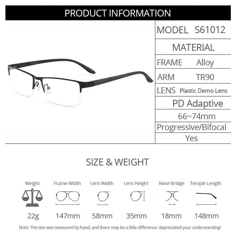 Men's Full Rim Alloy Oversized Prescription Glasses S61012 — view 8 | Rx Spectacle