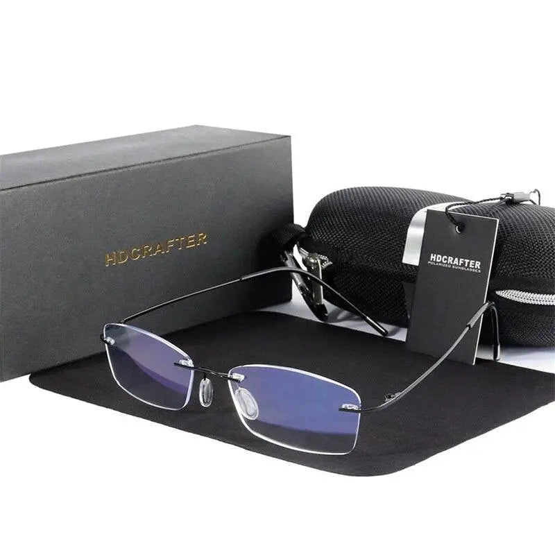 Unisex Rectangular Rimless Titanium Reading Glasses 8025 — view 2 | Rx Spectacle