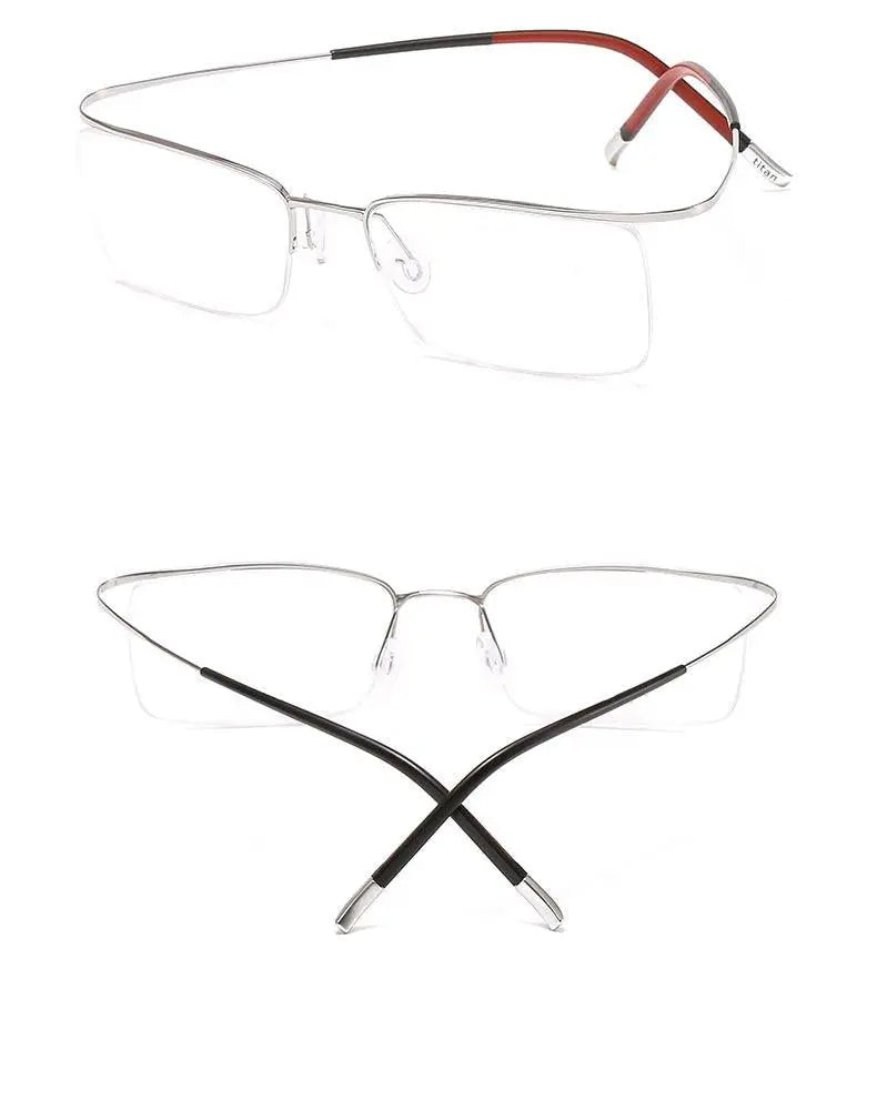 Unisex Rectangular Semi-Rimless Titanium Prescription Glasses 9256 — view 13 | Rx Spectacle