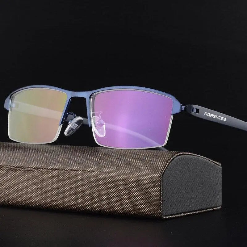Men's Square Semi-Rimless Alloy Prescription Glasses P9031 — view 9 | Rx Spectacle