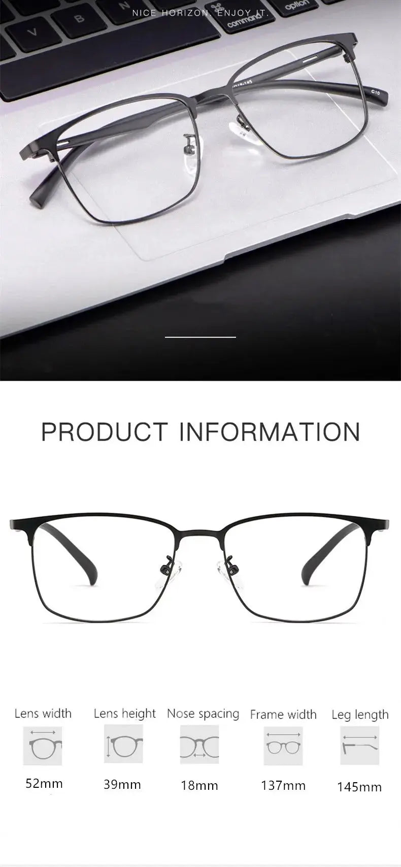 Men's Square Full Rim Alloy Prescription Glasses 5239 — view 12 | Rx Spectacle