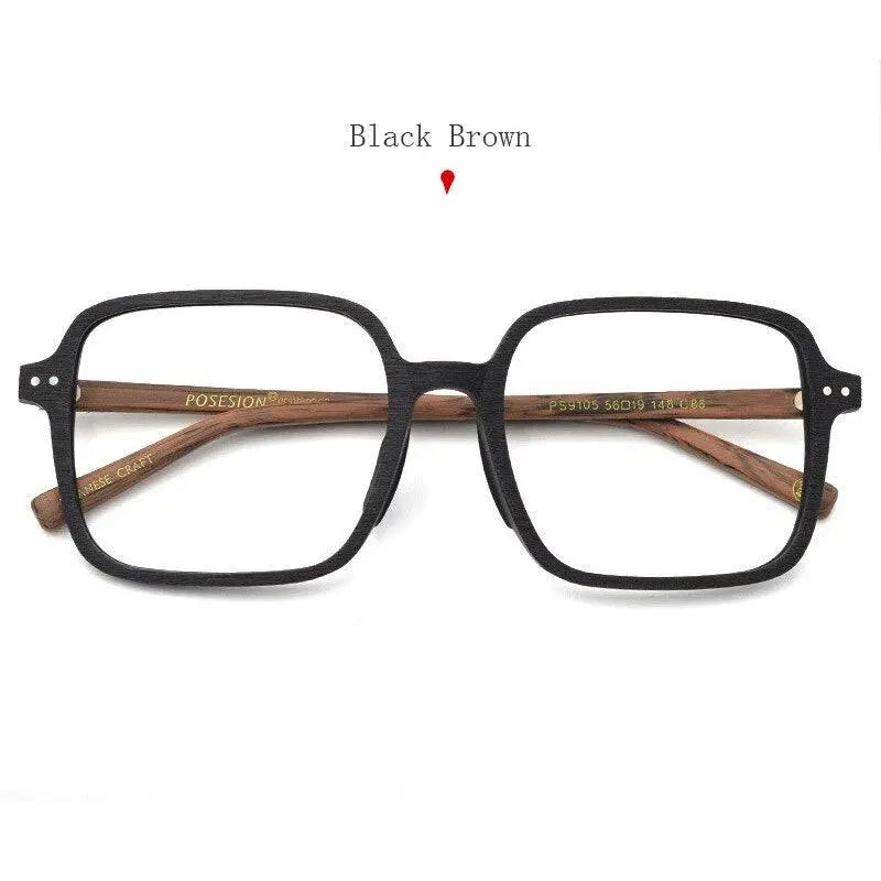 Unisex Square Full Rim Wood Oversized Prescription Glasses 9105 — view 8 | Rx Spectacle