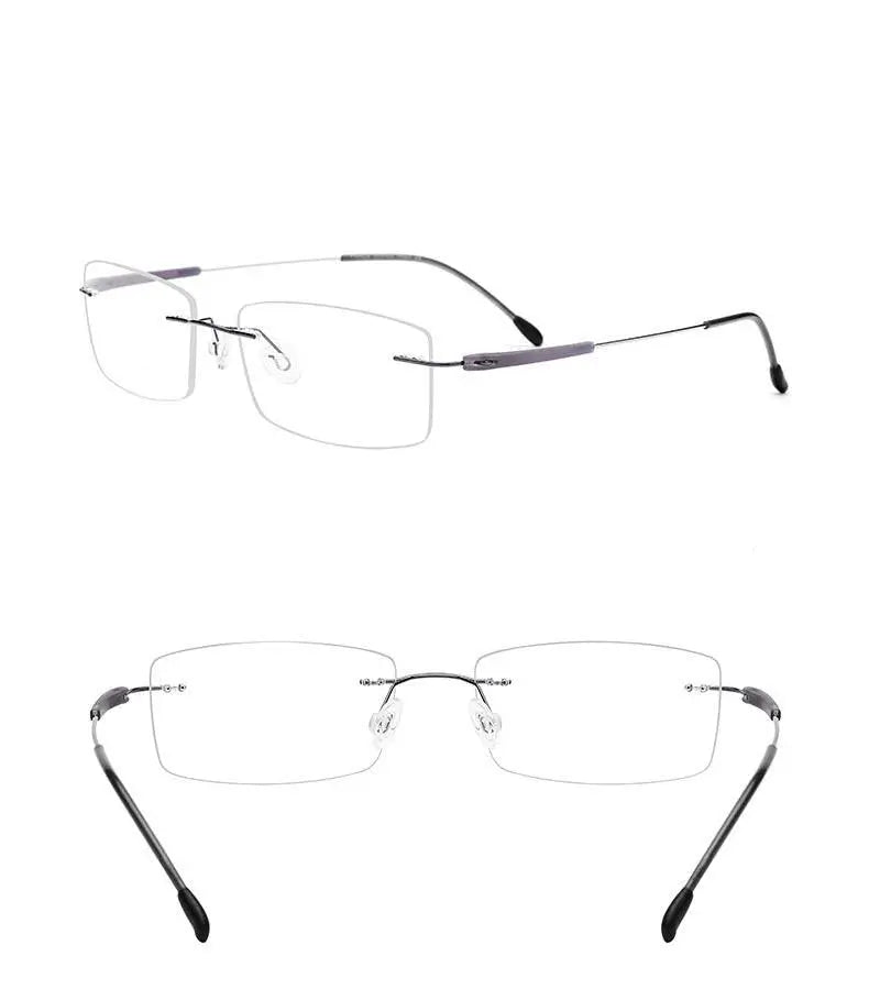 Unisex Rectangular Rimless Titanium Prescription Glasses 3125 — view 20 | Rx Spectacle