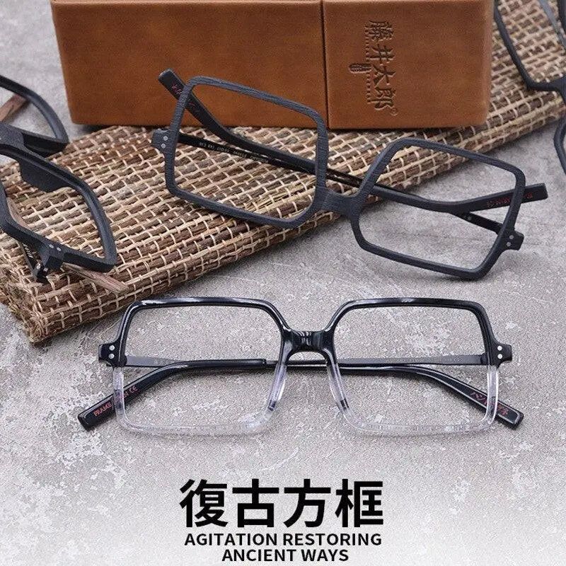 Unisex Square Full Rim Wood Oversized Prescription Glasses Ft8890 — view 3 | Rx Spectacle
