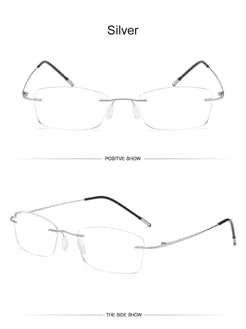 Unisex Rectangular Rimless Titanium Reading Glasses 8025 — view 18 | Rx Spectacle
