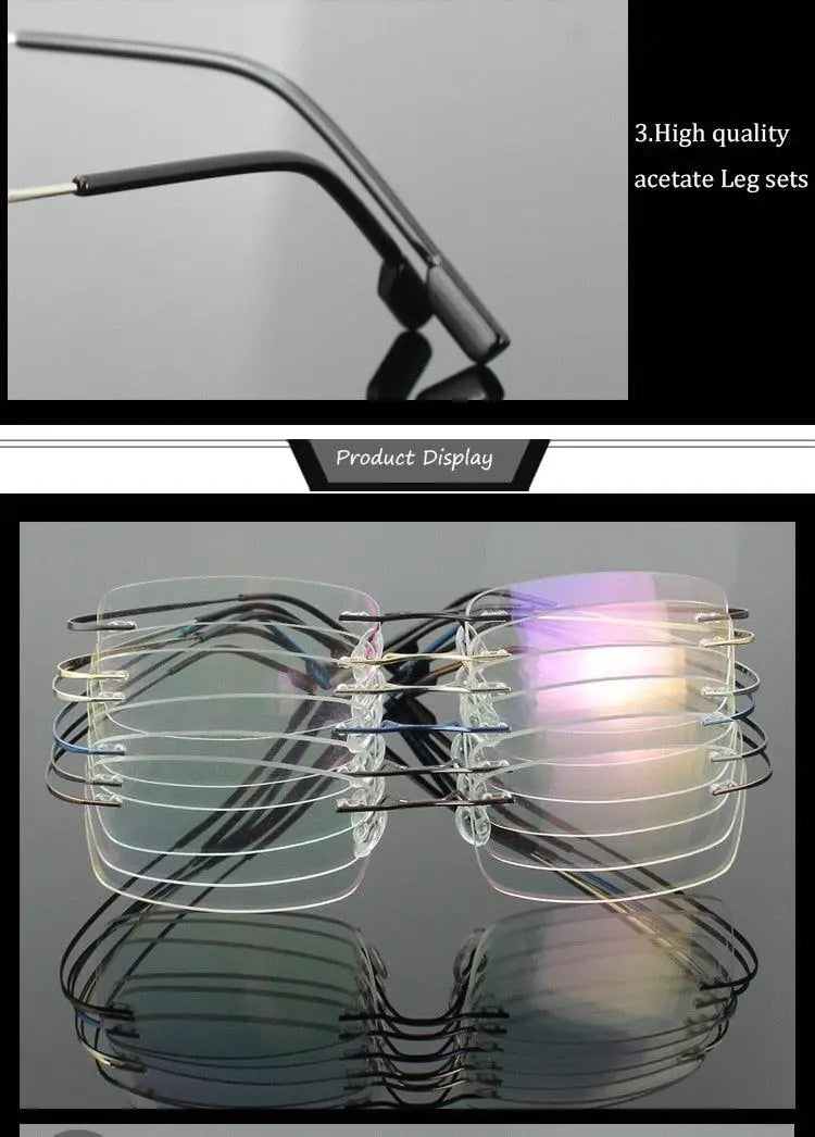 Unisex Square Rimless Titanium Prescription Glasses 861 — view 8 | Rx Spectacle