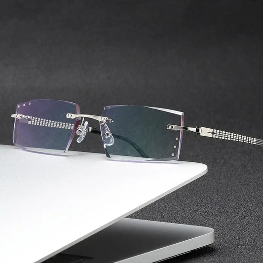 Unisex Square Rimless Prescription Glasses 58129 — view 1 | Rx Spectacle
