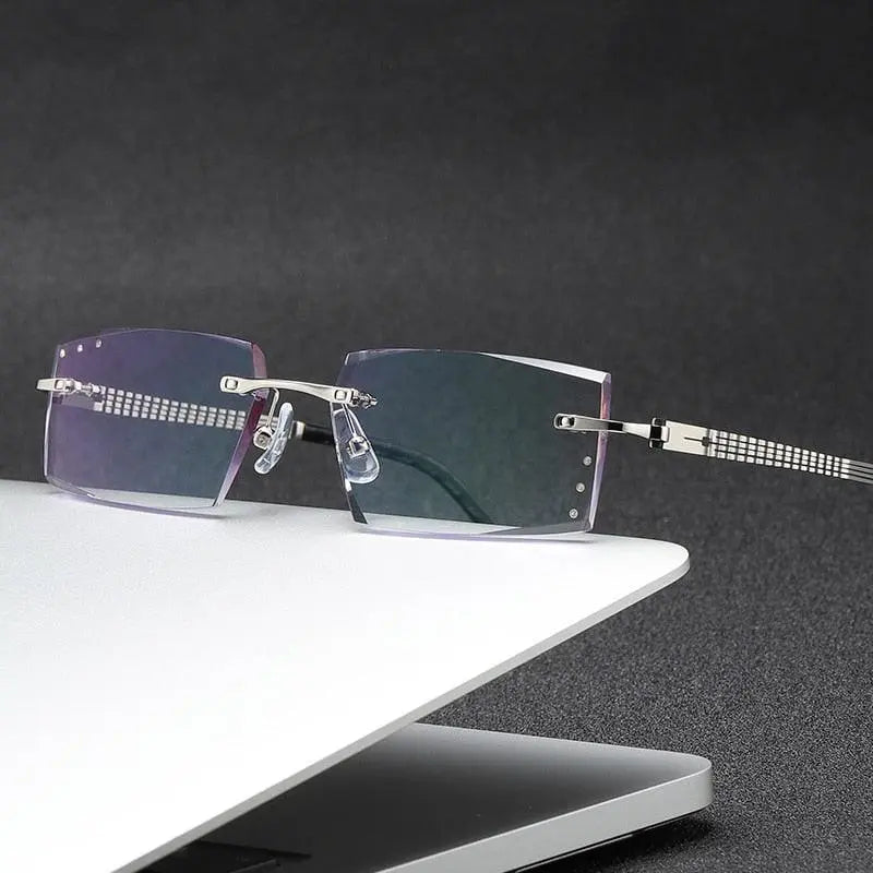 Unisex Square Rimless Prescription Glasses 58129 — view 2 | Rx Spectacle