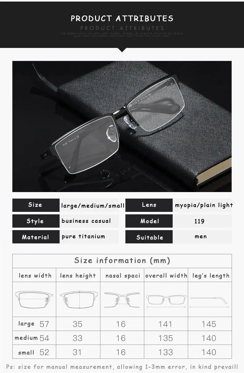 Men's Square Semi-Rimless Alloy Prescription Glasses 119 — view 9 | Rx Spectacle