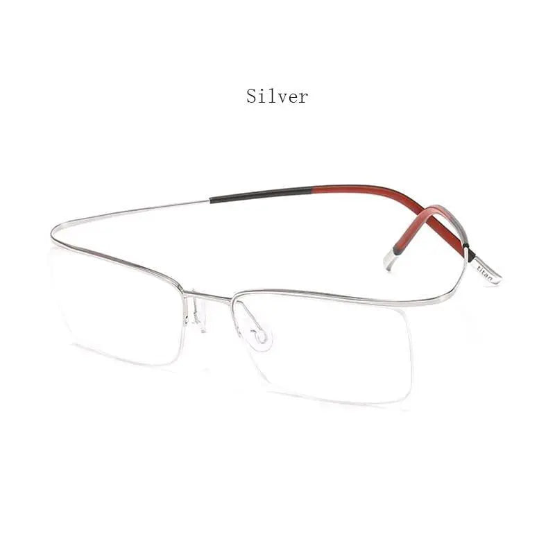 Unisex Rectangular Semi-Rimless Titanium Prescription Glasses 9256 — view 6 | Rx Spectacle