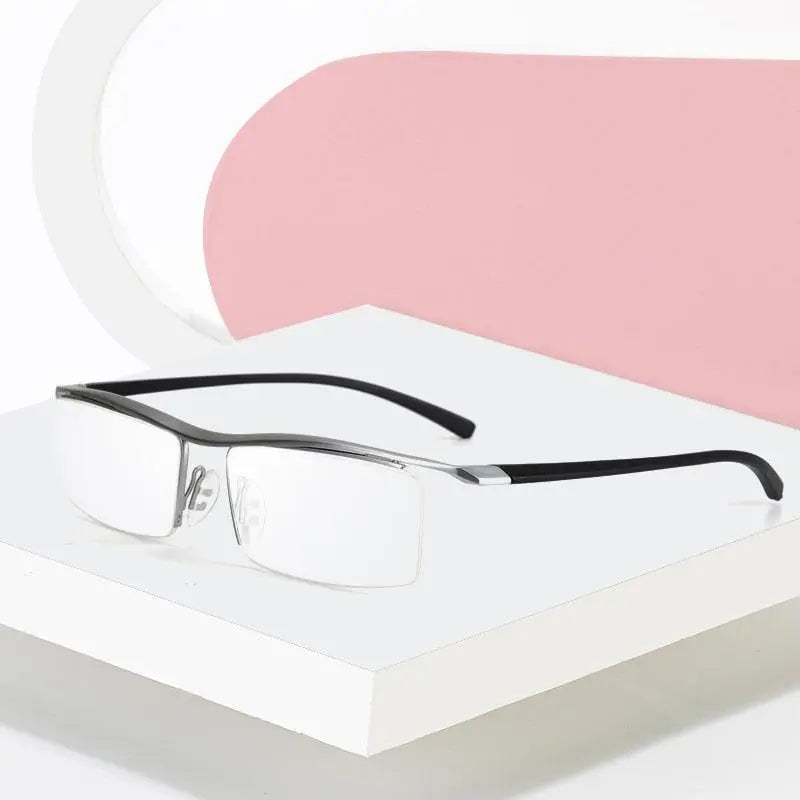 Men's Browline Semi-Rimless Titanium Prescription Glasses P8189 — view 2 | Rx Spectacle