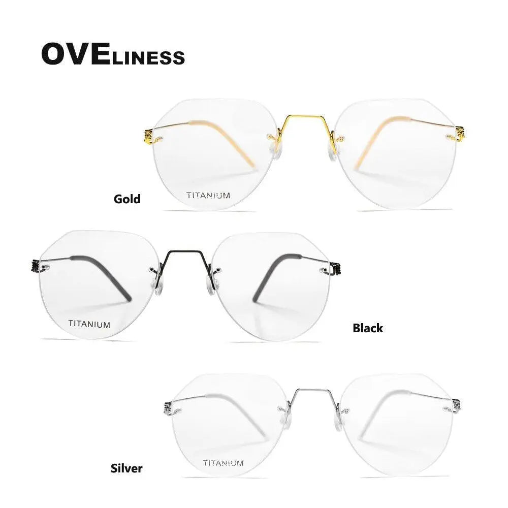 Unisex Round Rimless Titanium Screwless Prescription Glasses 9891 — view 8 | Rx Spectacle