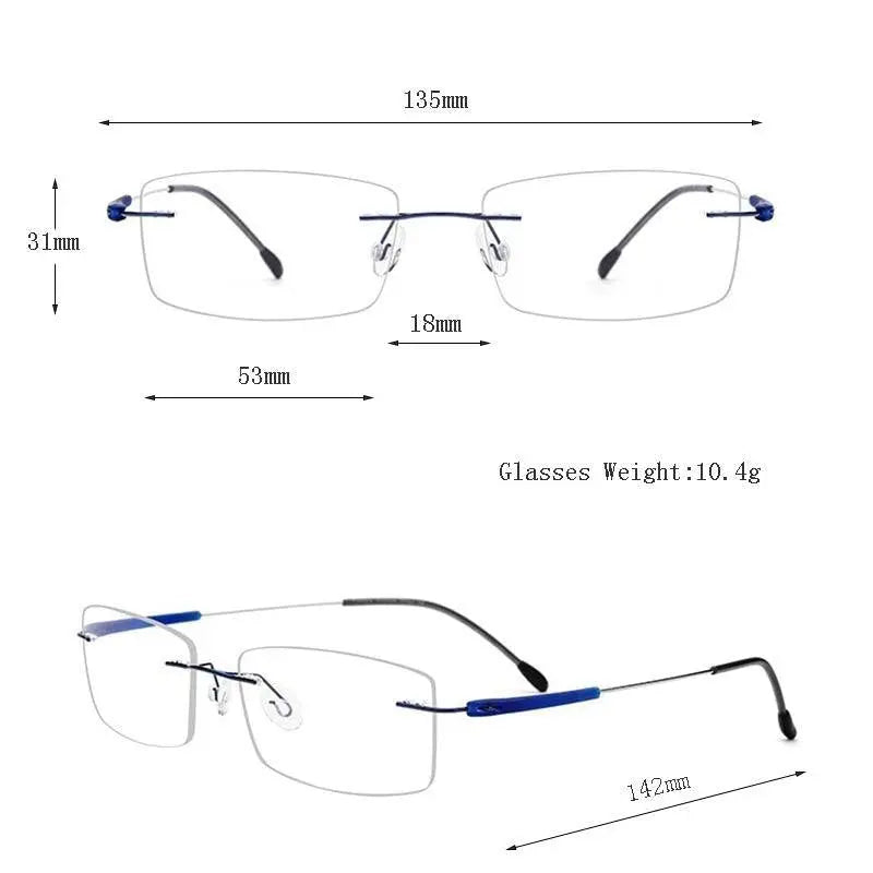 Unisex Rectangular Rimless Titanium Prescription Glasses 3125 — view 8 | Rx Spectacle