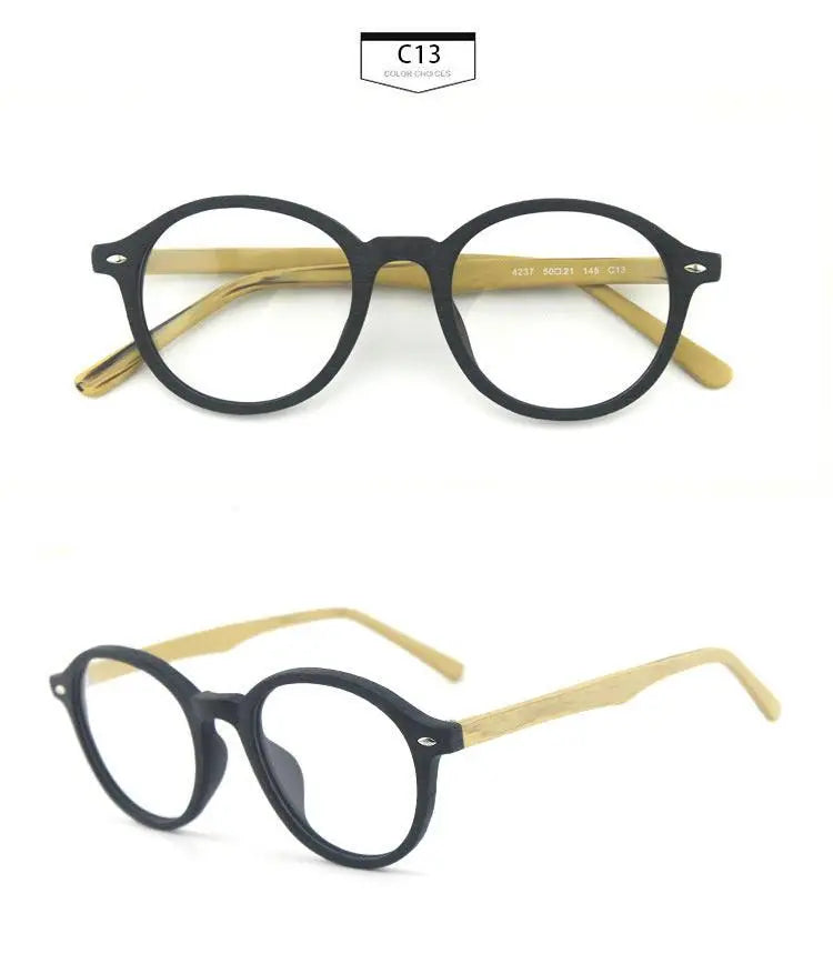 Unisex Round Full Rim Wood Prescription Glasses 4237 — view 18 | Rx Spectacle